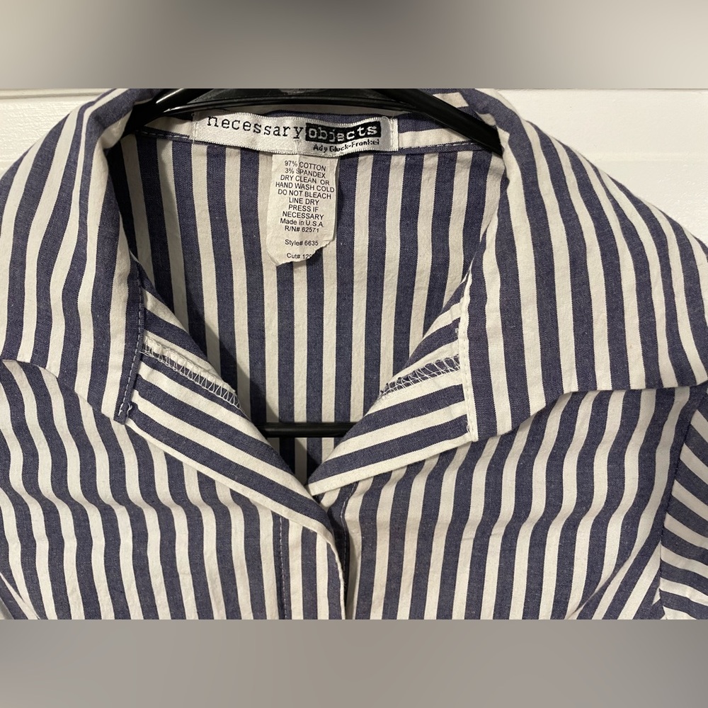Small button-up blue and white stripe belted Necessary Objects dress - Picture 3 of 6